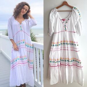 Simply Southern Trina Turtle Embroidered Tiered Maxi dress in white Small